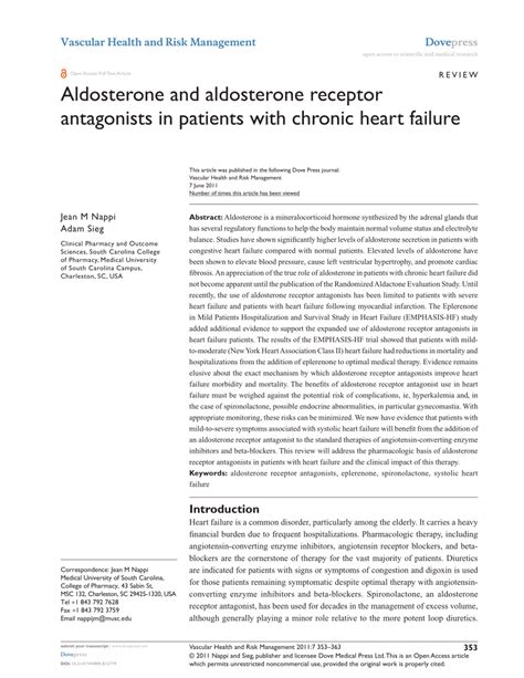 (PDF) Aldosterone and aldosterone receptor antagonists in patients with chronic heart failure