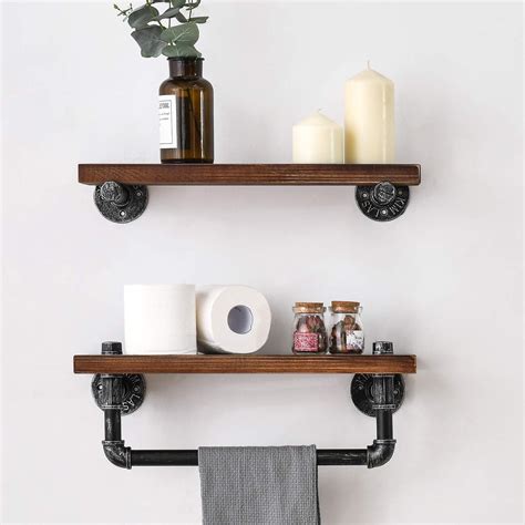 Black,3-Tier Industrial Iron Pipe Shelves Wall Mount Wood Floating ...