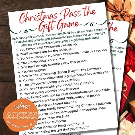 Christmas Pass the Gift Game Instant Download Printable - Etsy Canada | Christmas gift games ...