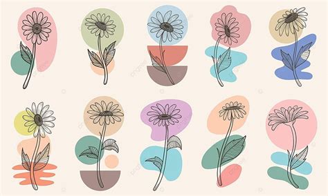 Flower Boho Aesthetic Elements Collection Vector Illustration Blossom Decorative Vintage Vector ...