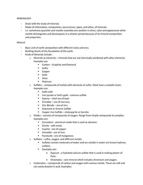 1. Mineralogy - Study of Minerals along with its classifications ...