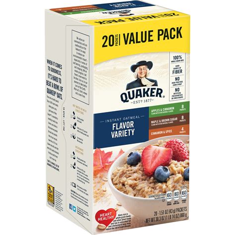 Quaker Instant Oatmeal, Flavor Variety Value Pack, 20 Packets (8 Apples ...