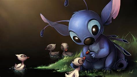 Blue Stitch Is Sitting On Grass HD Stitch Wallpapers | HD Wallpapers | ID #54559