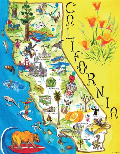 Illustrated Tourist Map Of California. California Illustrated ...