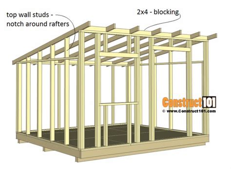 10x12 lean to shed plans - top sidewall studs - 2x4 blocking. | Lean to shed, Building a storage ...