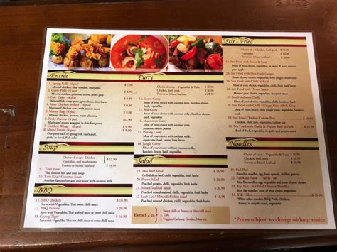 Menu at Tuk Tuk Thai restaurant, West End