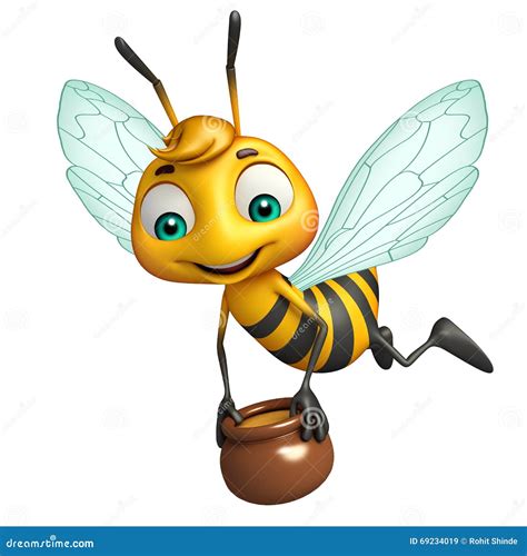 Cute Bee Cartoon Character With Honey Pot Royalty-Free Illustration | CartoonDealer.com #69234075