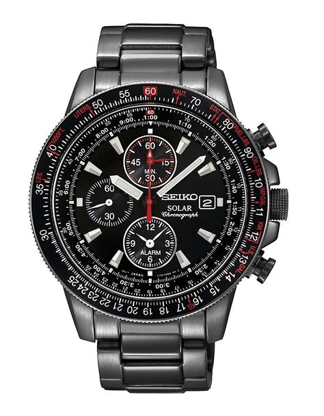 Seiko Solar Aviation Chronograph Watch in Black for Men | Lyst