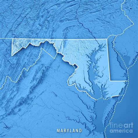 Maryland State USA 3D Render Topographic Map Blue Digital Art by Frank Ramspott - Fine Art America