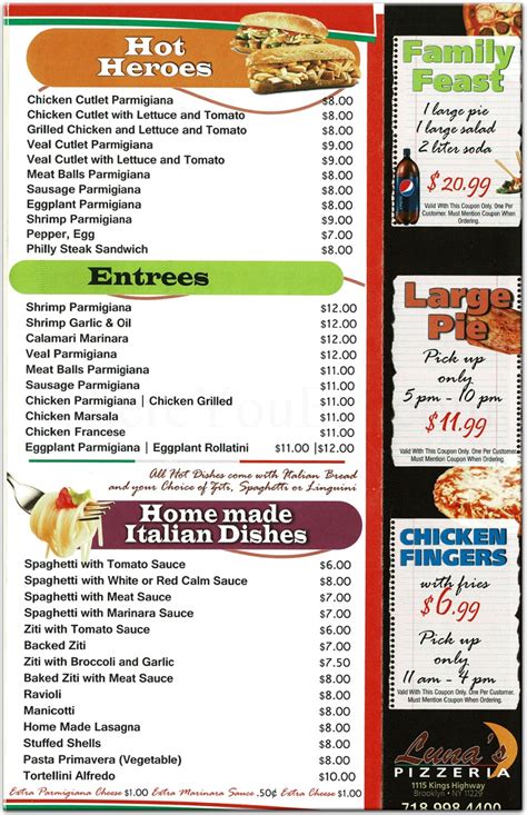 Luna Pizza Restaurant in Brooklyn / Official Menus & Photos