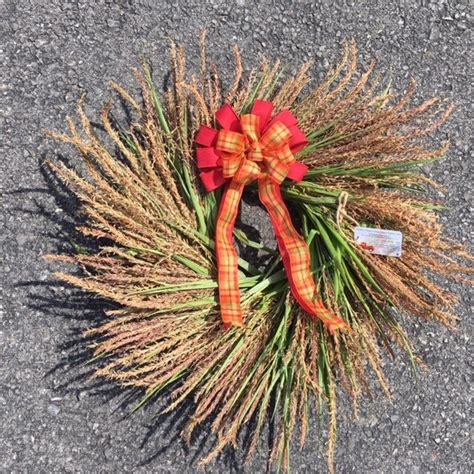 Corn Wreath with Cider Plaid and Burgundy Bow — Family Traditions Tree Farm