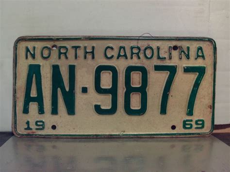 1969 North Carolina NC License Plate AN-9877 VG NC1