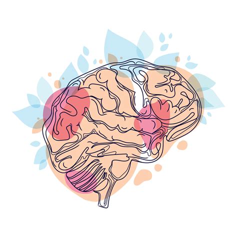 Human brain Minimal art line drawing vector illustration.Brain with colored abstract shapes and ...