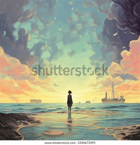 Anime Girl Ocean Digital Art Painting Stock Illustration 2344672495 | Shutterstock