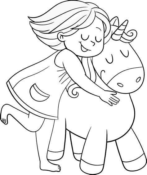 Girl Giving Apple For Unicorn Coloring Page - Free Printable Coloring Pages for Kids