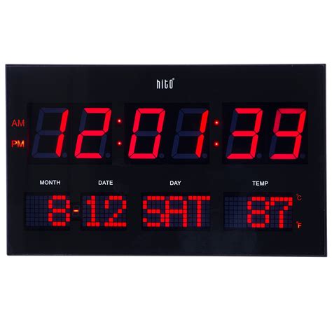 hito 14.2" Large Oversized LED Wall Clock Seconds Date Day Indoor Red ...