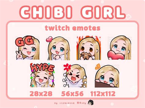 kawaii emotes twitch emotes cute twitch emotes 2 set Cute girl chibi emotes for streamers sub ...