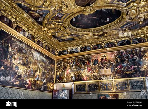 Venice, Italy - May 20, 2017: Inside the Doge's Palace or Palazzo Ducale. Doge's Palace is one ...