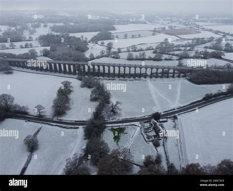 Aerial view of Ouse Valley Viaduct in the snow, winter 2022 Stock Photo - Alamy