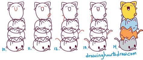 How to Draw Cute Kawaii Cats Stacked on Top of Each Other – Easy Step ...