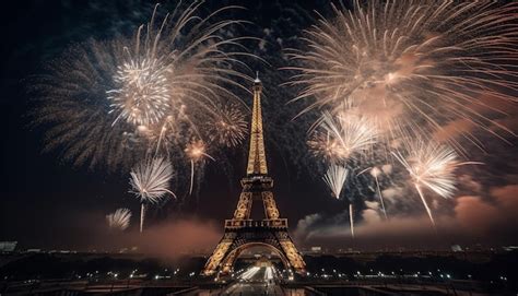 Premium AI Image | Eiffel tower with fireworks in the sky