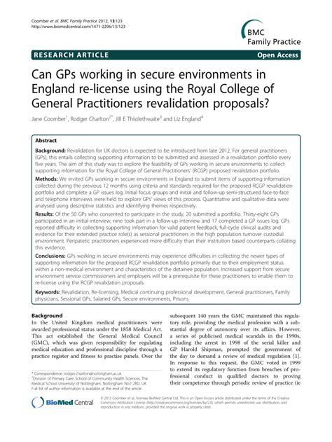 (PDF) Can GPs working in secure environments in England re-license ...