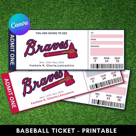 Atlanta Braves Ticket Template, Baseball Invitation, Printable Baseball ...