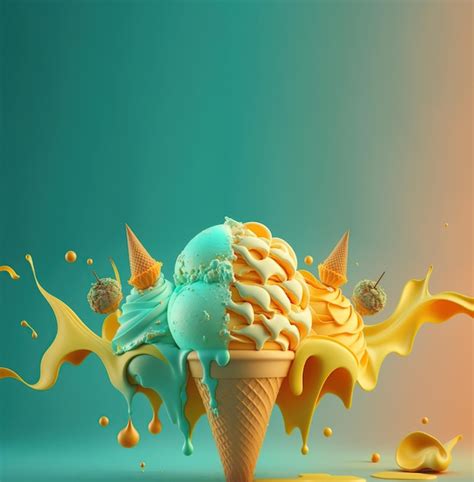 Premium AI Image | An ice cream cone with a blue and yellow ice cream cone