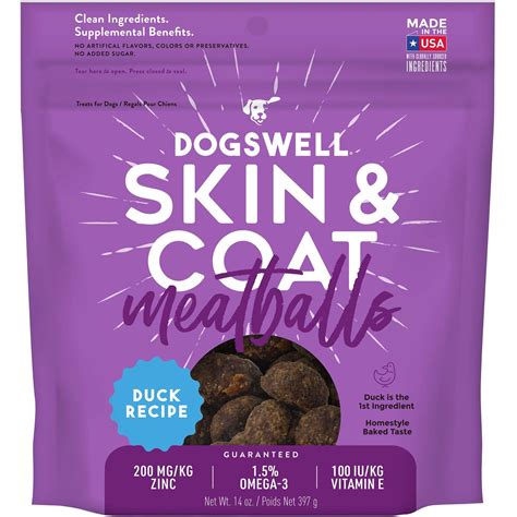 DOGSWELL Skin & Coat Duck Recipe Meatballs Dog Treats, 14-oz bag - Chewy.com