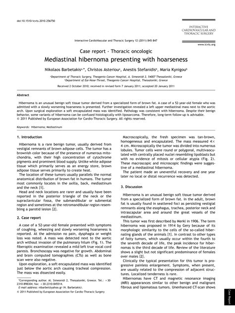 (PDF) Mediastinal hibernoma presenting with hoarseness