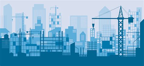 Construction Skyline Scene Blue Background Stock Illustration - Download Image Now ...