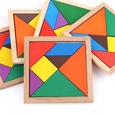 Cute Geometry Children Mental Development Tangram Wooden Jigsaw Puzzle ...