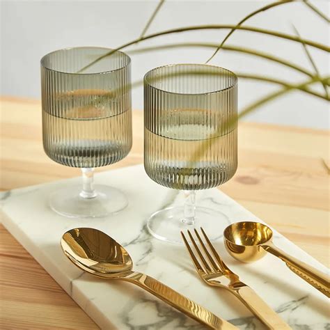 Ferm Living Ripple Wine Glasses - Set of 2 Smoked Grey | END. Dinner ...