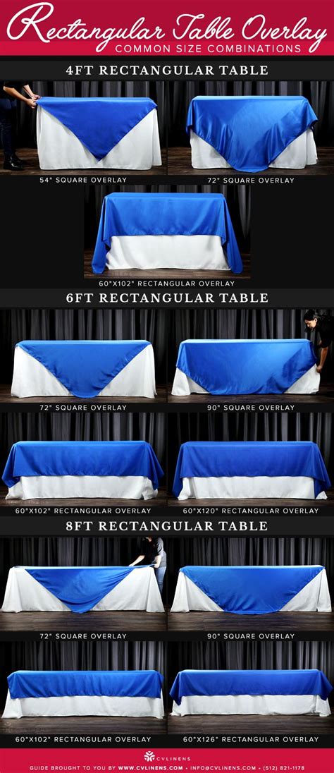 Rectangular Table Overlay Sizing Combinations - CV Linens