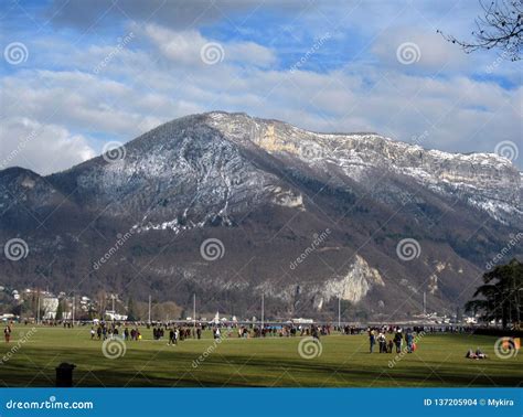 Annecy France Winter Mountains View and Cloudy Sky Stock Photo - Image ...