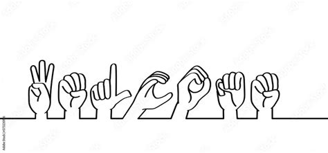 Hand spelling. Deaf sign language signs. Slogan WELCOME line patern ...