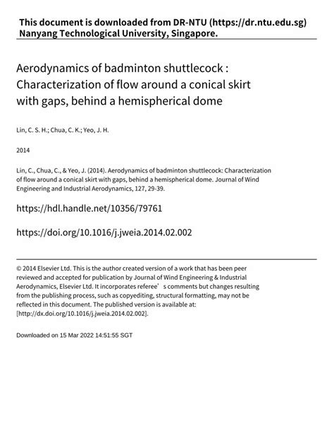 (PDF) Aerodynamics of badminton shuttlecock : Characterization - DOKUMEN.TIPS