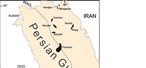 Location map of oil fields in the Persian Gulf. The Foroozan, Doroud,... | Download Scientific ...