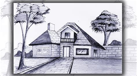 How to draw scenery with pencil | House sketch drawing tutorial - YouTube