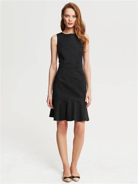 Banana Republic Sleek Suit Flounce Dress Black in Black | Lyst