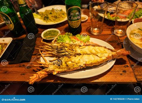 Koh Lipe, Thailand - February 20, 2019: Thai Food with Lobster on Koh Lipe in Thailand ...