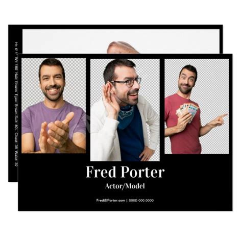 4 Photo Male Actor Headshot Comp Card Template | Zazzle.com