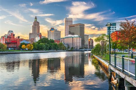 Providence, Rhode Island, USA Downtown Cityscape Viewed from Above the Providence River Stock ...