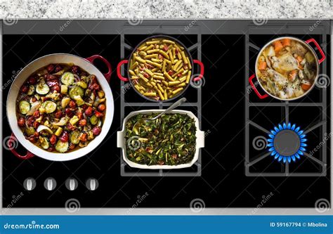 Cooking Food On A Gas Stove Top Panoramic View Stock Photo - Image ...