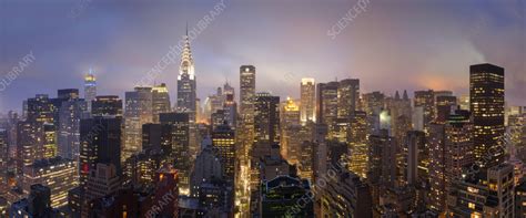 Aerial view of Manhattan at night, New York, USA - Stock Image - F038 ...