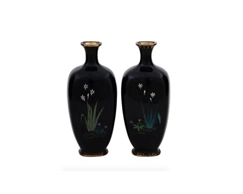 Pair of Antique Meiji Japanese Cloisonne Enamel Miniature Vases Birds ...