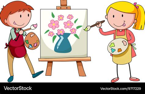 Two artists painting on canvas Royalty Free Vector Image