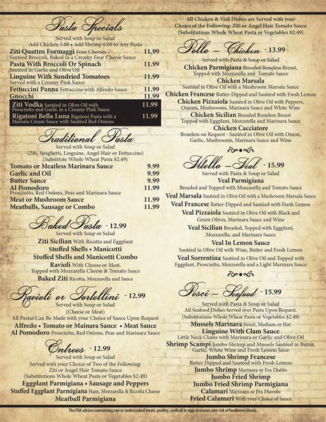 Menu - Villa Maria Restaurant and Pizzeria