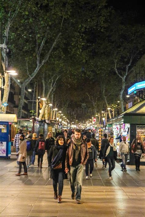 La Rambla , Barcelona Spain at Night. Editorial Stock Image - Image of cityscape, life: 108321884