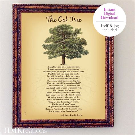 Oak Tree Poem Inspirational Printable Art Nature Wall Art - Etsy Finland